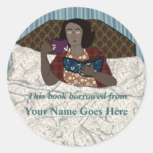Reading in Bed Lady Loans You Her Book Classic Round Sticker (Front)