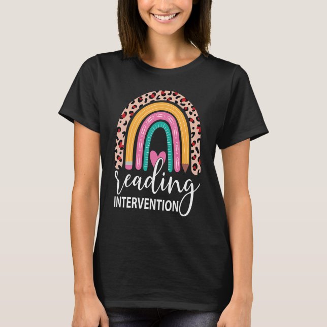 Reading Intervention Rainbow Leopard Teacher Back  T-Shirt (Front)