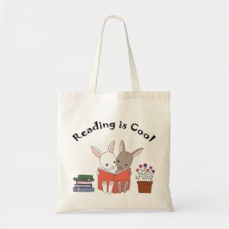 Reading is Cool Tote Bag Bunny Reading Library Bag