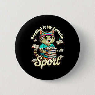 Reading is favorite sport badge funny cat lover 2 inch round button