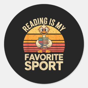 Reading is favourite sport funny goose bookworm classic round sticker