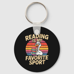 Reading is favourite sport funny goose bookworm keychain