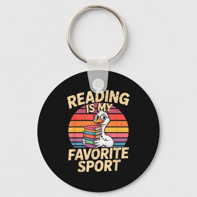 Reading is favourite sport funny goose bookworm keychain (Front)