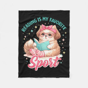 Reading is favourite sport funny saying cat and fleece blanket