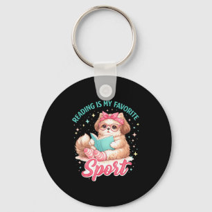 Reading is favourite sport funny saying cat and keychain