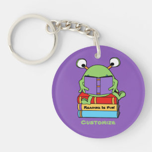 Reading Is Fun Cute Book Loving Alien Key Chain2 Keychain