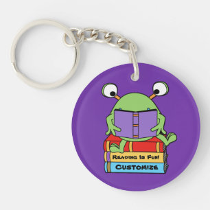 Reading Is Fun Cute Book Loving Alien Keychain
