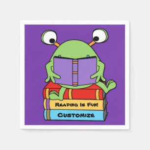 Reading Is Fun Cute Book Loving Alien Napkin