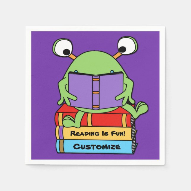 Reading Is Fun Cute Book Loving Alien Napkin (Front)