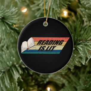 Reading Is Lit - Reading Books Vintage Retro Ceramic Ornament