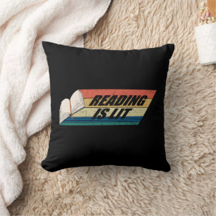 Reading Is Lit - Reading Books Vintage Retro  Throw Pillow