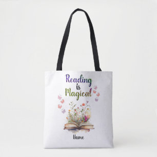 Reading is Magical Book Lovers Quote Trendy Whimsy Tote Bag