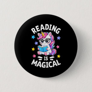 Reading is magical cute unicorn librarian bookworm 2 inch round button