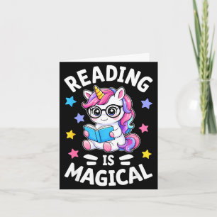 Reading is magical cute unicorn librarian bookworm card