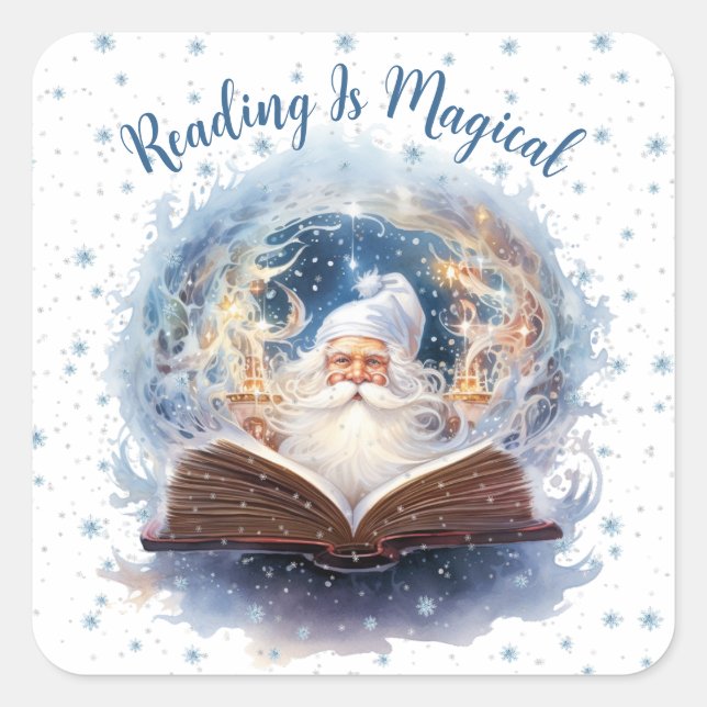Reading is Magical Snowflake Design Square Sticker (Front)