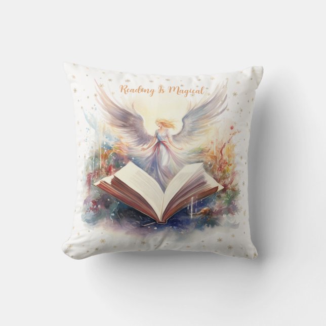 Reading is Magical Snowflake Design Throw Pillow (Front)