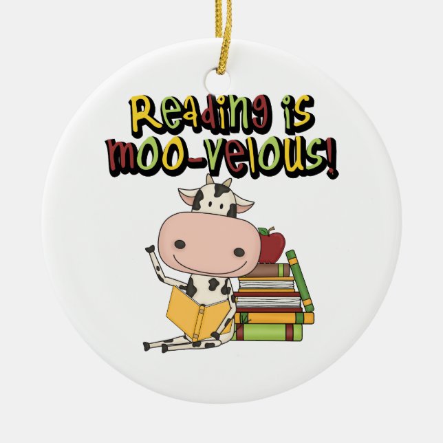 Reading is Moo-velous Ceramic Ornament (Front)