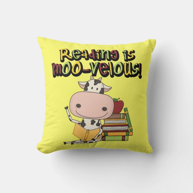 Reading is Moo-velous Throw Pillow (Front)