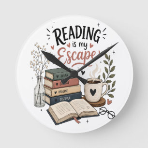 Reading Is My Escape - Cozy Book Lover Aesthetic Round Clock