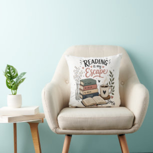 Reading Is My Escape - Cozy Book Lover Aesthetic Throw Pillow