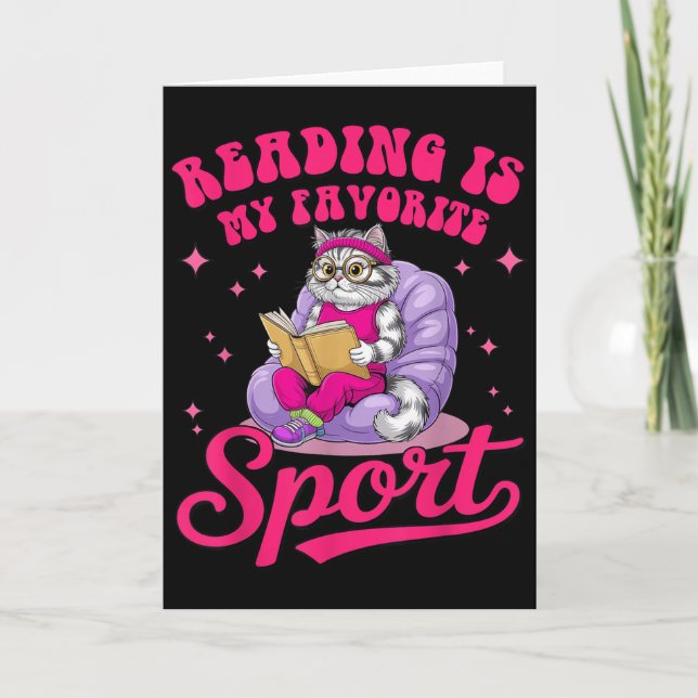 Reading Is My Favourite Srt Funny Cat Book Lover L Card (Front)