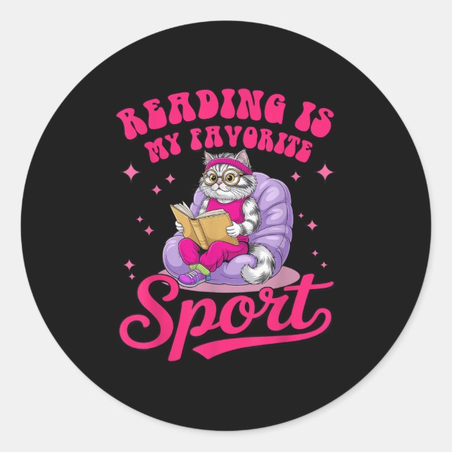Reading Is My Favourite Srt Funny Cat Book Lover L Classic Round Sticker (Front)