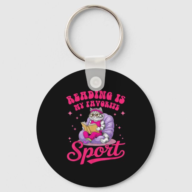 Reading Is My Favourite Srt Funny Cat Book Lover L Keychain (Front)