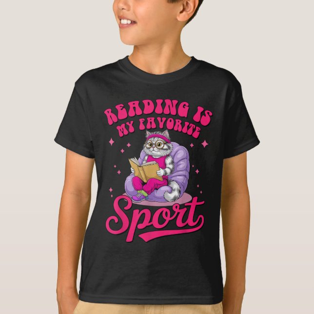Reading Is My Favourite Srt Funny Cat Book Lover L T-Shirt (Front)