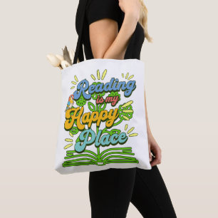Reading is My Happy Place Colorful Tote Bag