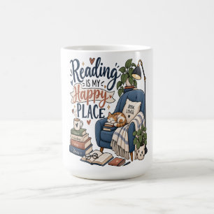 Reading Is My Happy Place – Cozy Book Lover Design Coffee Mug