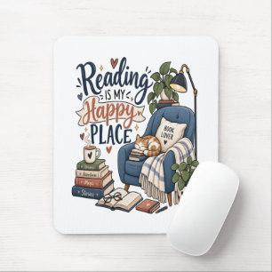 Reading is My Happy Place Cozy Book Lover Notebook Mouse Pad