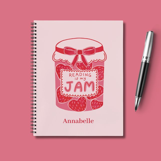 Reading is my jam book lover (Cute personalized notebook for bookish girls, with Reading is my Jam illustration & custom name.)