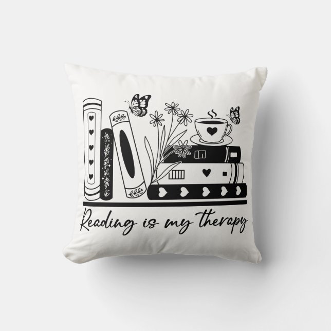 Reading Is My Therapy Throw Pillow (Front)