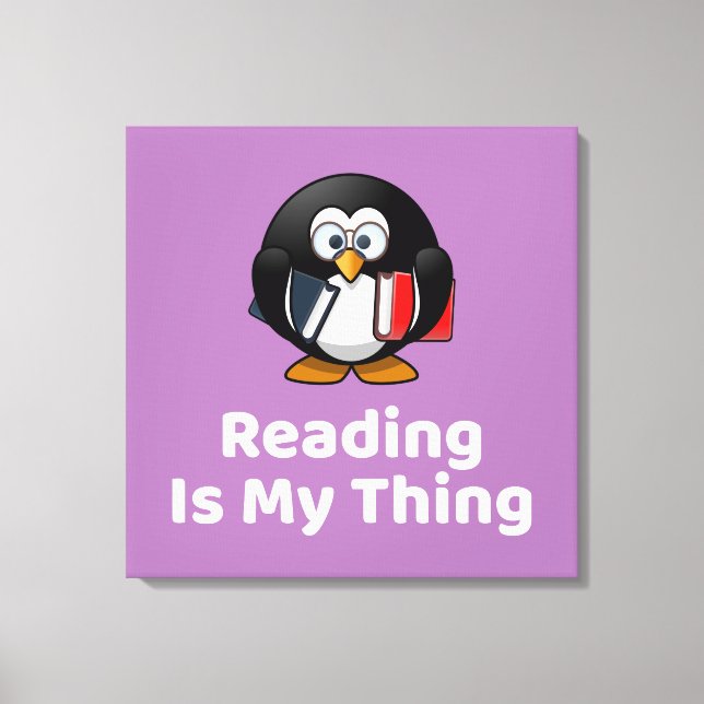 Reading Is My Thing Penguin Funny Reading Canvas Print (Front)