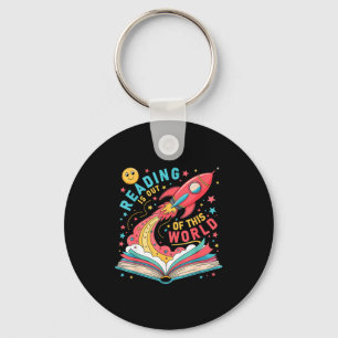 Reading is out of this world astronaut space book keychain