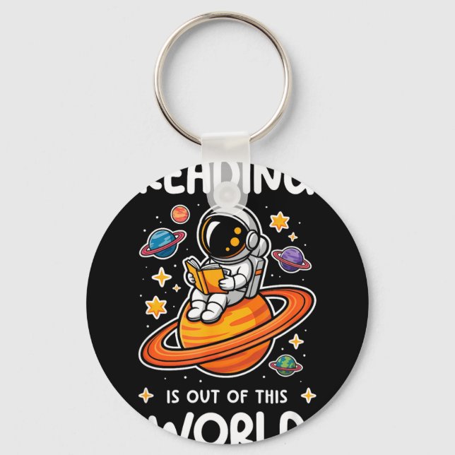 Reading is out of this world astronaut space book keychain (Front)