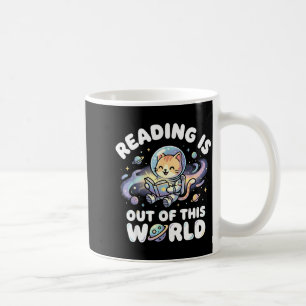 Reading is out of this world funny cat space books coffee mug