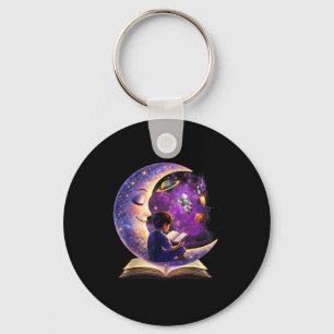 Reading is out of this world moon reading book keychain