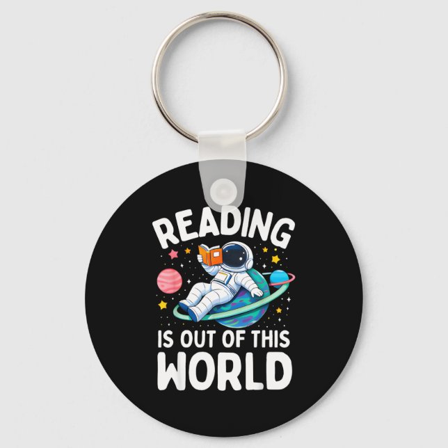 Reading is out of this world space astronaut keychain (Front)