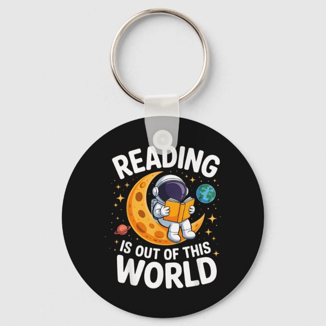 Reading is Out of This World Space Funny Books Keychain (Front)