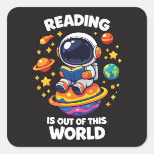 Reading is out of this world square sticker
