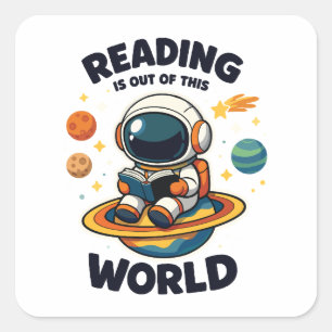 Reading is out of this world square sticker