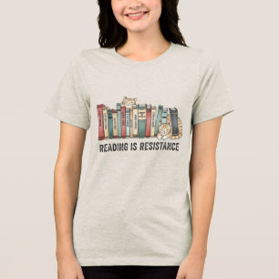 Reading Is Resistance Cat & Books T-Shirt Tri-Blend Shirt