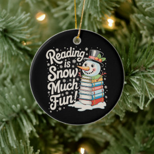 Reading Is Snow Much Fun Snowman Books Christmas Ceramic Ornament