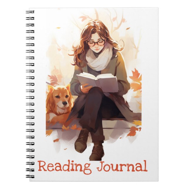Reading journal Cute girl book and dog Autumn (Front)