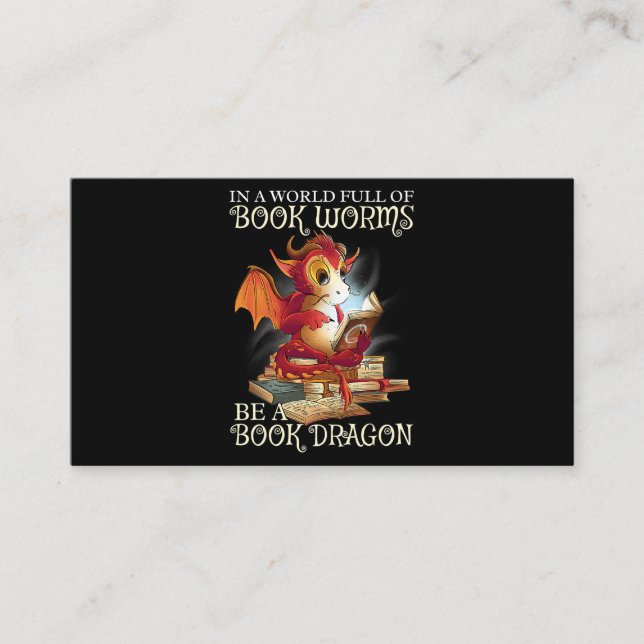 Reading Lover Library Book Lover Dragon Bookworm Business Card (Front)