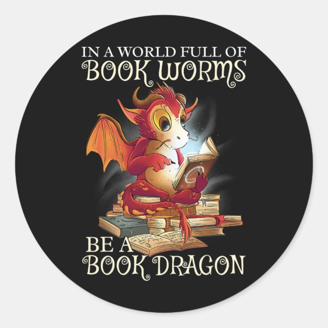 Reading Lover Library Book Lover Dragon Bookworm Classic Round Sticker (Front)