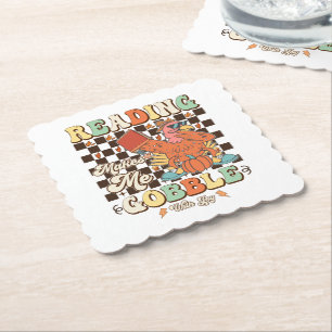 Reading Makes Me Gobble With Joy Thanksgiving Cool Paper Coaster