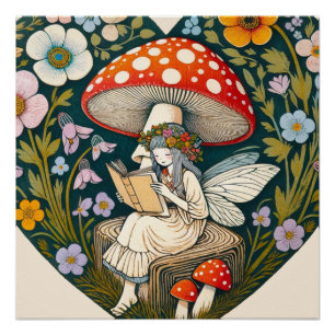 Reading Mushroom Fairy Poster