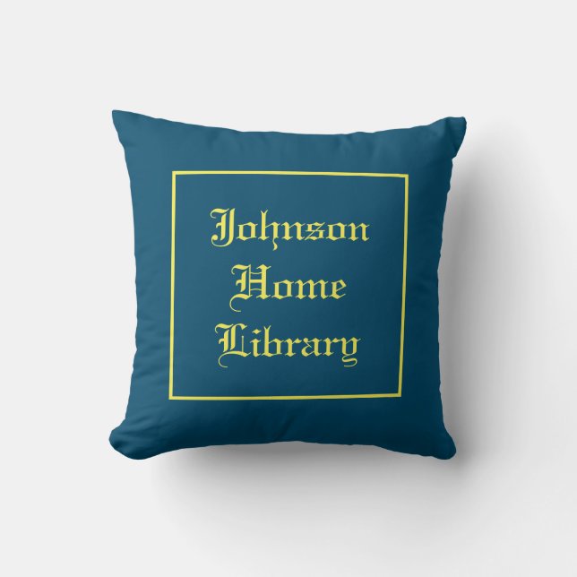 Reading nook library, blue, traditional script  throw pillow (Front)
